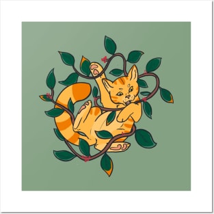 Leafy Autumn Orange Cat Posters and Art